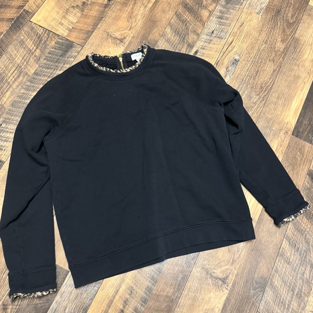Women’s Black Crewneck with Leopard Trim